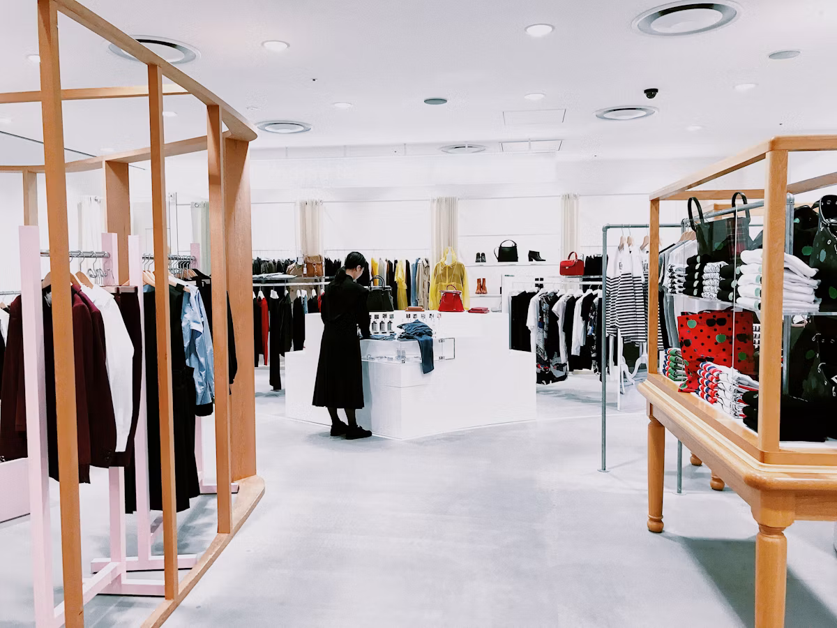 Shopper browsing a clothing rack, the kind of moment style-profile analytics is built to understand